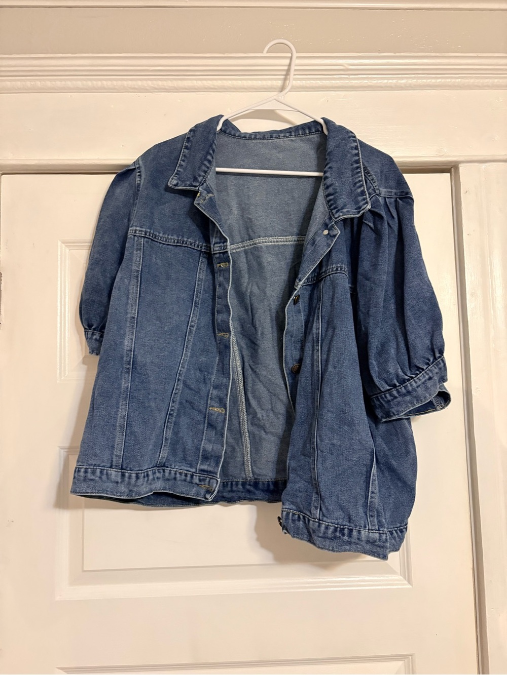 SHEIN Blue Denim Jacket with Short Puff Sleeves